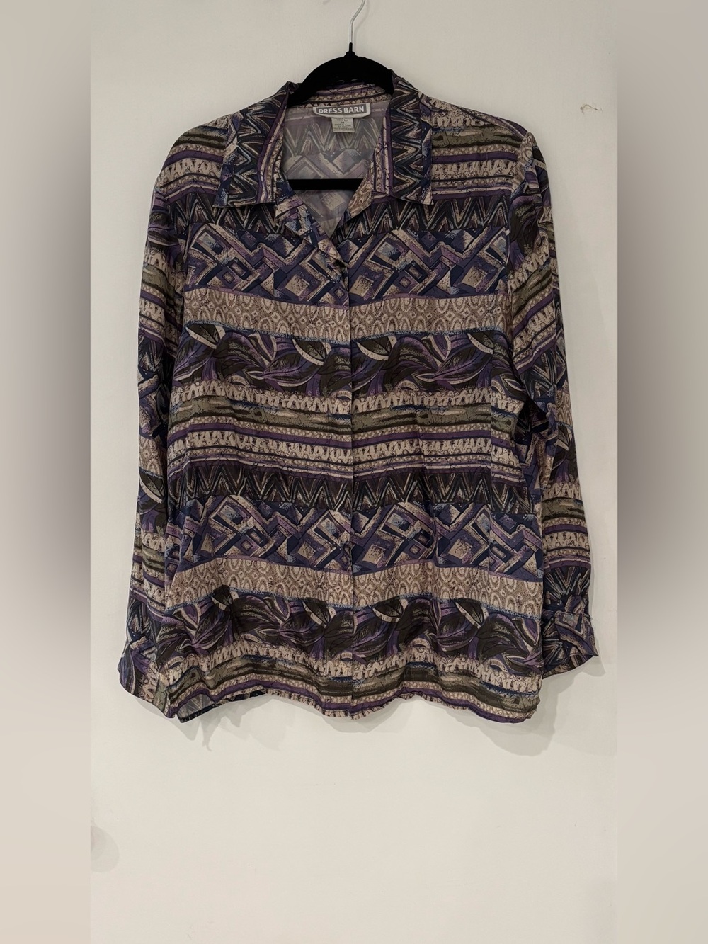 Vintage Dress Barn 100% Silk Geometric Boho Blouse M